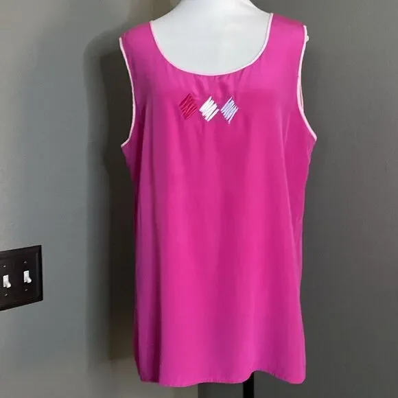 Vintage Bob Mackie Wearable Art 100% silk Pink Tank Sleeveless Blouse Barbiecore - Picture 9 of 9